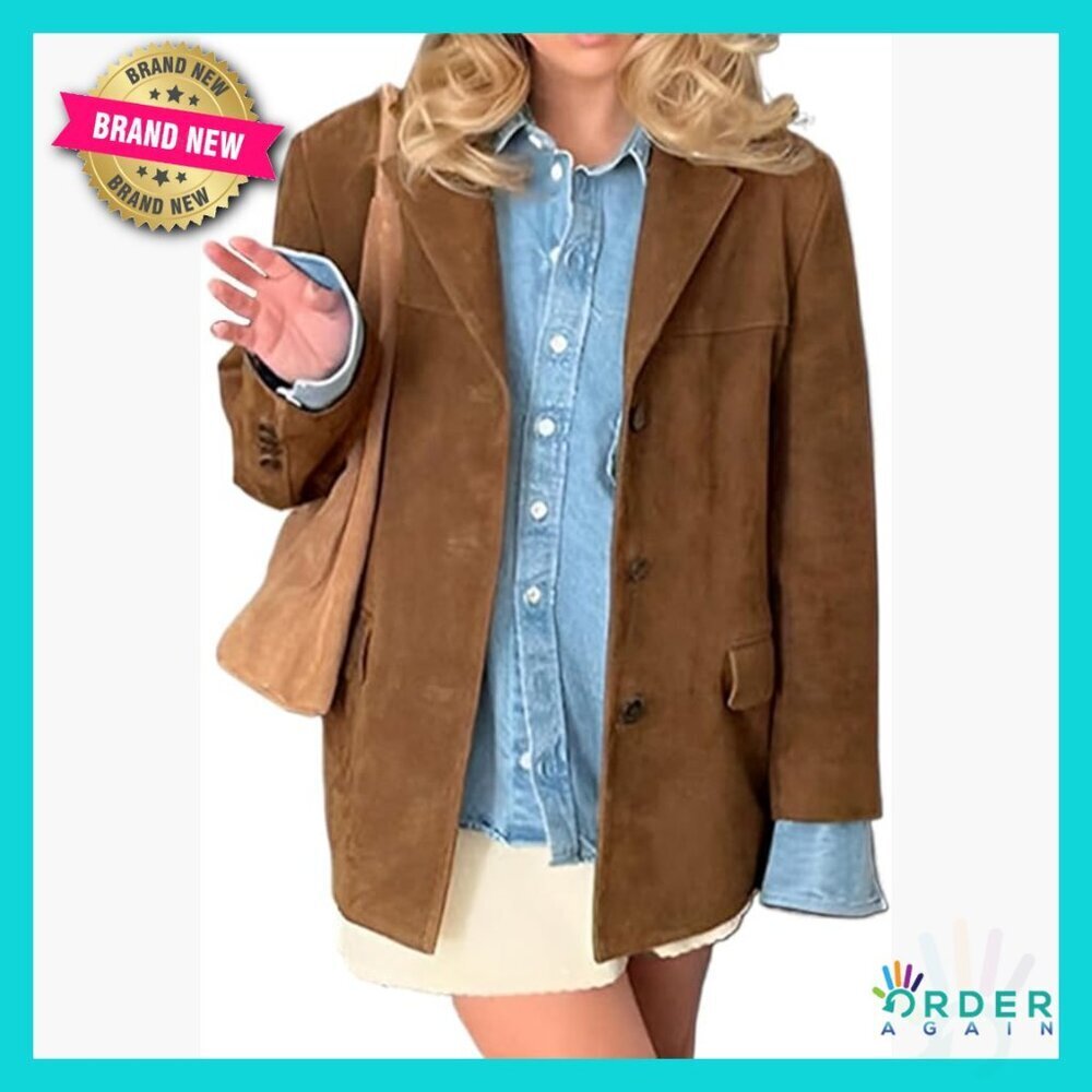 Oversized Faux Leather Blazer Jacket Chic Minimal Business Casual Trench Coat